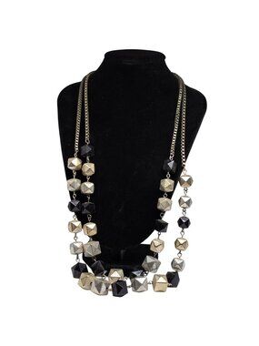 Ruby Rd Layered Statement Necklace Gold Silver Tone Black Geometric Beaded Adjus